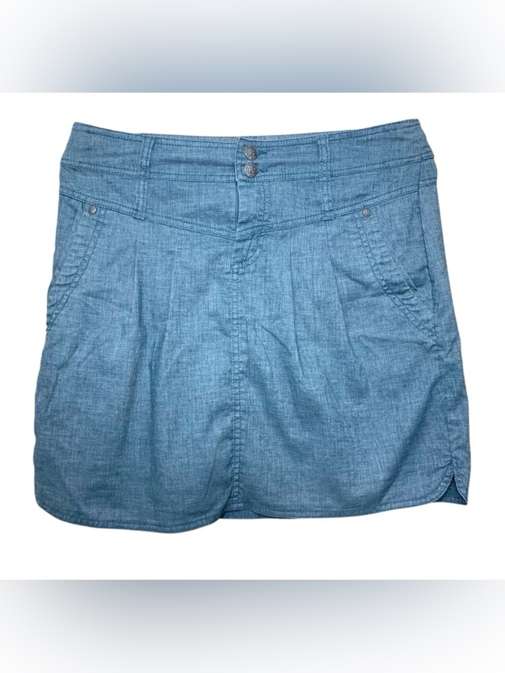 Prana Lizbeth Hiking Chambray Skirt Blue Sz 8 Hemp Blend Quick Dry Pockets
